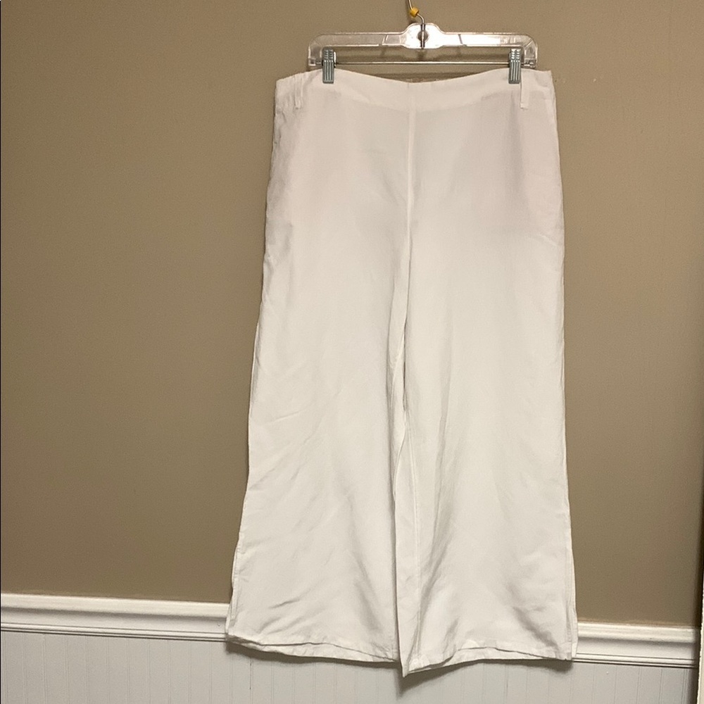 J. Jill Womenโs Linen Blend Wide-Leg Side Splits While Pants Quiet Minimalist